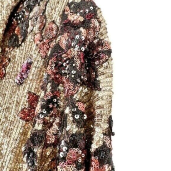 Redemption Runway Gold Sequin Draped Floral Turtleneck Mini Dress Size L - Picture 7 of 16